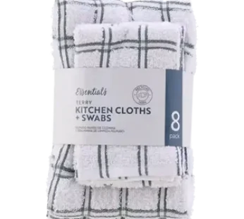 Essentials Terry Kitchen Cloths & Swabs 8-Pack