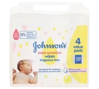 JOHNSON’S Baby Extra Sensitive Fragrance Free Wipes 224 Pack