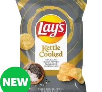 Lay’s Kettle Cooked Sea Salt & Black Pepper Flavoured Potato Chips 120g
