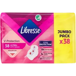 Libresse V-Protection Regular Flow Ultra+ Sanitary Pads with Wings 38 Pack